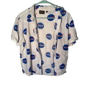 Chemistry NASA Space Logo Spell Out‎ Shirt Button Front White Men's Medium